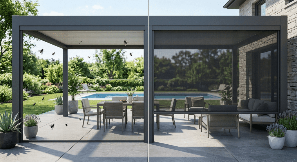 Fly Screen Vs Solar Shades Which one is Best For Outdoor Living Spaces